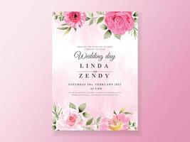 Beautiful pink flower wedding invitation vector