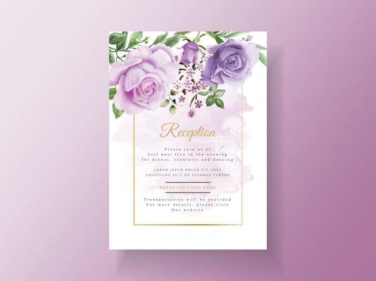 Beautiful purple flower wedding invitation card