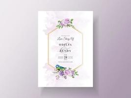 Beautiful purple flowers wedding invitation template vector