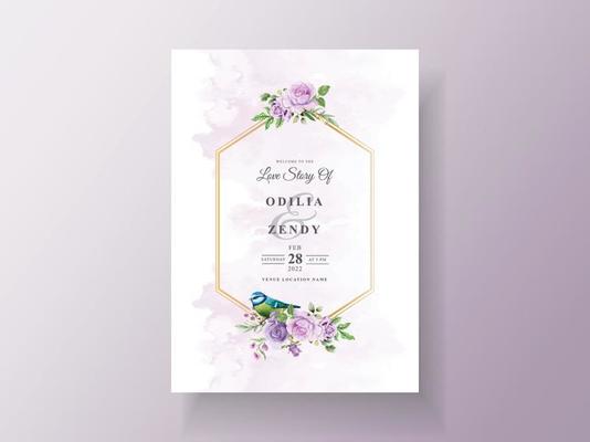 Beautiful purple flowers wedding invitation template