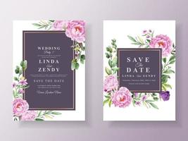 Vintage wedding invitation purple flower vector