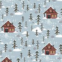 Vector winter illustration with a Scandinavian house and Christmas trees. Pattern for christmas wraping or textile print