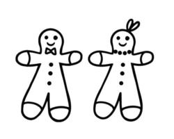 Gingerbread men, Gingerbread cookies, boy, girl, doodle. Illustration for printing, backgrounds, covers, packaging, greeting cards, posters, seasonal design. Isolated on white background. vector