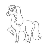 Cute horse. Farm animal. Coloring book page for kids. Cartoon style. Vector illustration isolated on white background.