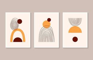 A set of three abstract posters to decorate the interior. Geometric shapes and hand-drawn lines. vector