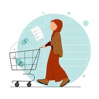 fashionable muslim woman with shopping cart