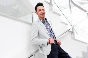 young handsome man, model of fashion, wearing jacket and shirt photo