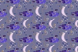 Mystical seamless pattern with clouds and moon.Magic astrology and the starry sky. Vector illustration for children's textiles.