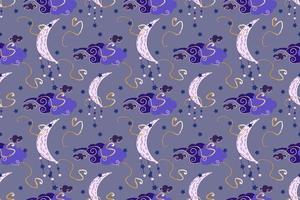 Mystical seamless pattern with clouds and moon.Magic astrology and the starry sky. Vector illustration for children's textiles.