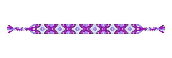 Vector multicolored handmade hippie friendship bracelet of violet threads.