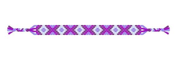 Vector multicolored handmade hippie friendship bracelet of violet threads.