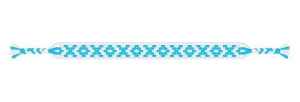 Vector boho handmade hippie friendship bracelet of blue and white threads.