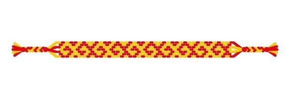 Vector multicolored handmade hippie friendship bracelet of red and yellow threads.
