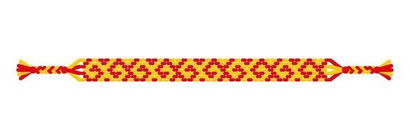 Vector multicolored handmade hippie friendship bracelet of red and yellow threads.