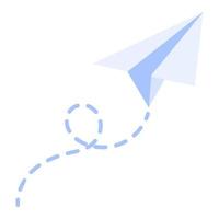 Blue origami paper airplane. Wedding and valentine day concept. vector