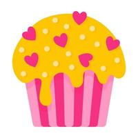 cupcake o muffin con cobertura de corazones. concepto de boda y día de san valentín. vector