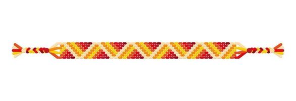 Vector multicolored handmade hippie friendship bracelet of red, orange and yellow threads.