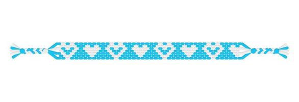 Vector boho love handmade hippie friendship bracelet of blue and white threads.