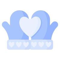 Blue winter mitten with a heart and snowball. Wedding and valentine day concept. vector