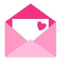 Open pink envelope with a love letter and hearts. Wedding and valentine day concept. vector