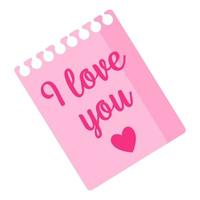 Pink paper sticker with the inscription I love you. Wedding and valentine day concept. vector