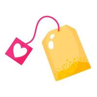 Tea bag with tag and heart. Wedding and valentine day concept. vector