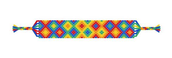 Vector rainbow lgbt handmade hippie square friendship bracelet of threads.