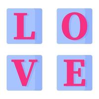 juego de mesa de scrabble azul con la palabra amor. concepto de boda y día de san valentín. vector