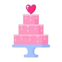 Festive tiered cake with hearts. Wedding and valentine day concept. vector