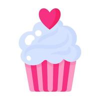 Cupcake or muffin with cream and heart. Wedding and valentine day concept. vector