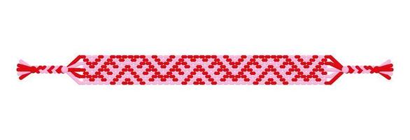 Vector multicolored handmade hippie friendship bracelet of pink and red threads.