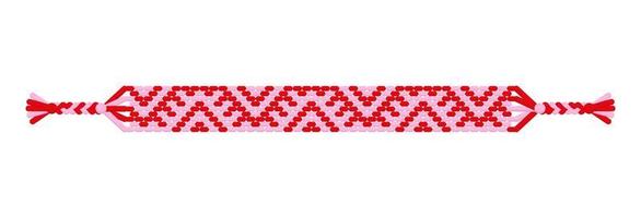 Vector multicolored handmade hippie friendship bracelet of pink and red threads.