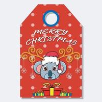 feliz navidad feliz año nuevo etiqueta dibujada a mano con lindo diseño de personaje de cabeza de koala. vector