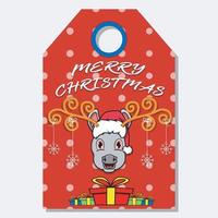 Merry Christmas Happy New Year hand drawn label tag With Cute Donkey Head Character Design. vector
