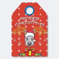 feliz navidad feliz año nuevo etiqueta dibujada a mano con lindo diseño de personaje de cabeza de burro. vector