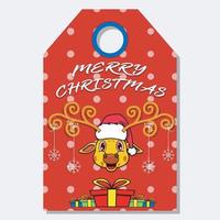 Merry Christmas Happy New Year hand drawn label tag With Cute Giraffe Head Character Design. vector