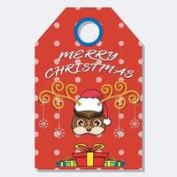 Merry Christmas Happy New Year hand drawn label tag With Cute Owl Head Character Design. vector