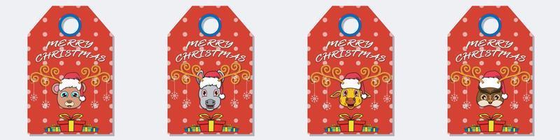 Set Collection Of Merry Christmas and  Happy New Year hand drawn label tag With Cute  Head Character Design. Vector and Illustration.