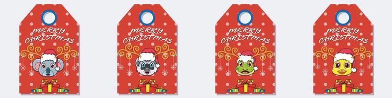 Set Collection Of Merry Christmas and  Happy New Year hand drawn label tag With Cute  Head Character Design. Vector and Illustration.