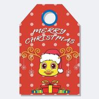 Merry Christmas Happy New Year hand drawn label tag With Cute Duck Head Character Design. vector