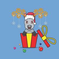 Cute Donkey On Gift with Santa Claus Hat. For Background, Template, Icon, Banner, Invitation, Greeting Card, Inspiration design and Flyer. vector