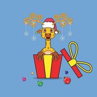 Cute Giraffe On Gift with Santa Claus Hat. For Background, Template, Icon, Banner, Invitation, Greeting Card, Inspiration design and Flyer. vector