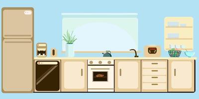 Kitchen interior in beige tones with a window vector