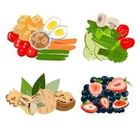 El hombre de alimentación saludable es nueces y verduras con frutas. vector