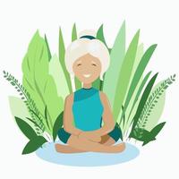 An older woman is sitting in the Lotus position vector