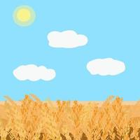 Field with wheat landscape and blue sky with clouds vector