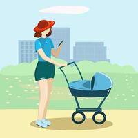 A woman walks in the Park with a stroller vector