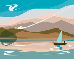 Fisherman fishing in a mountain lake from a boat vector