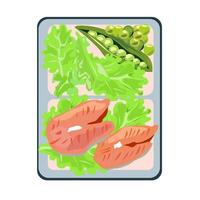Grilled red fish and vegetables box with lunch. vector