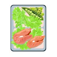 Grilled red fish and vegetables box with lunch. vector